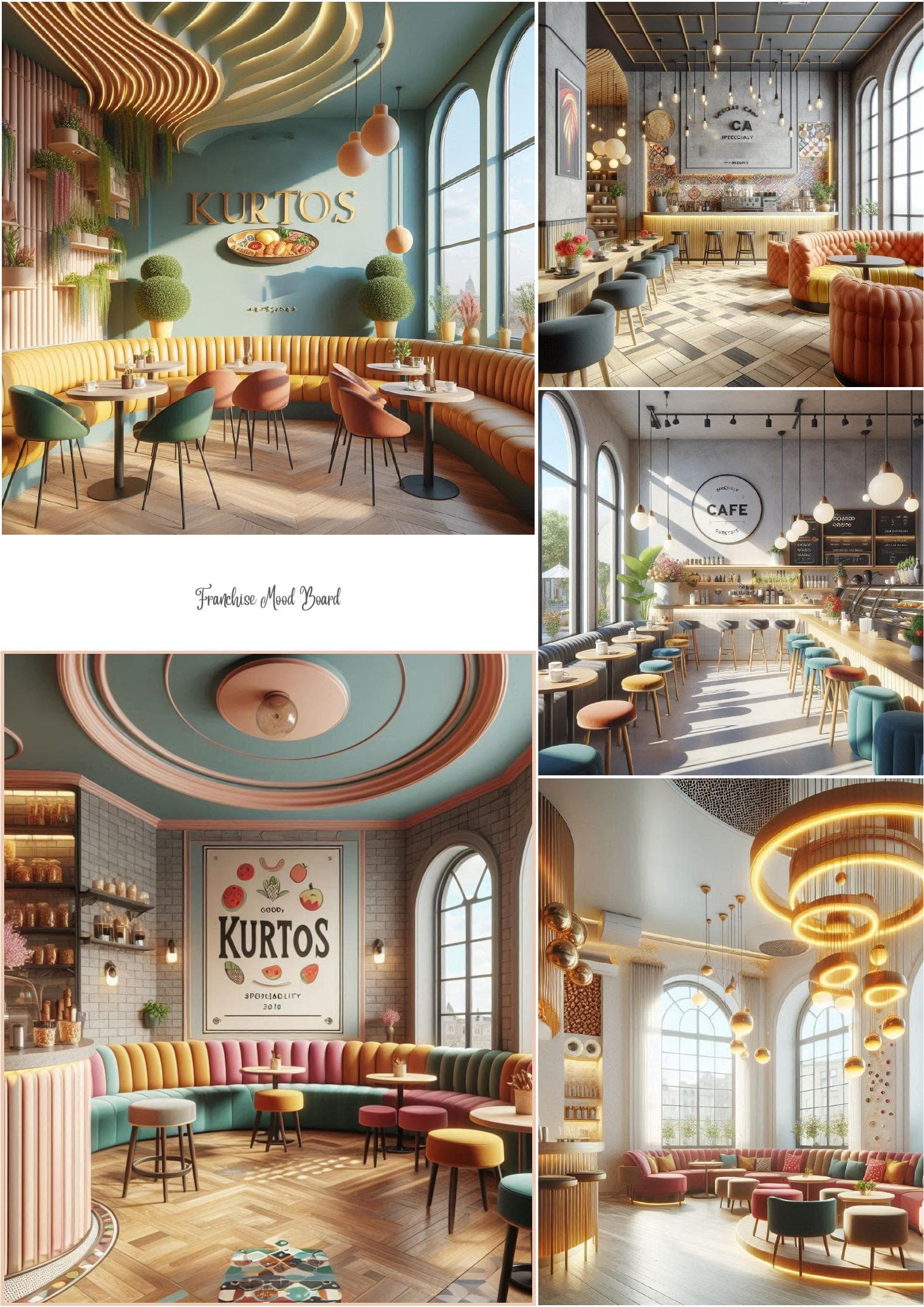 #Kurtos mood and atmosphere reference board for a colourful café interior palette.